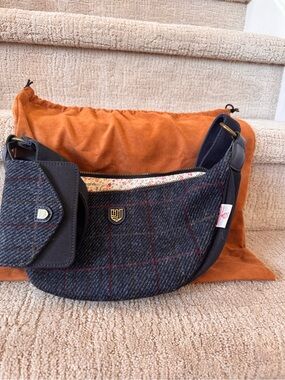 Harris Tweed Navy Plaid Crossbody Bag in Navy